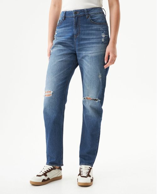 Jean Boy Fit Tiro Medio para Mujer en Mezcla de Algodón y Tencel, Plaza