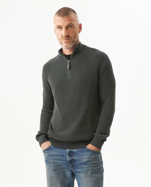 Suéter en Algodón con Cierre Corto y Mangas Raglán para Hombre