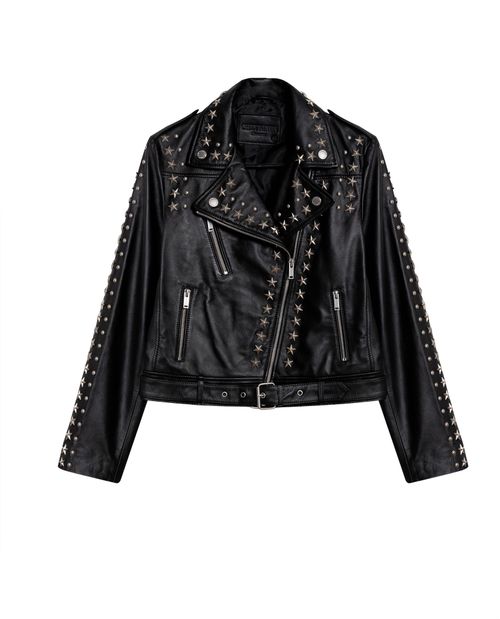 Chaqueta Biker de Cuero de Oveja con Apliques en Forma de Estrella para Mujer