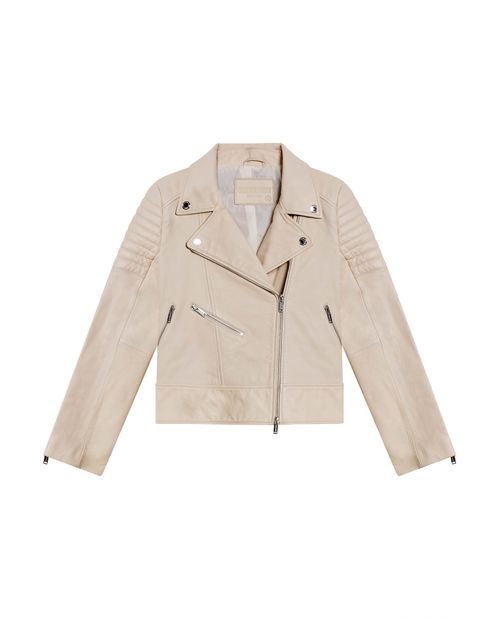 Chaqueta Biker de Cuero de Oveja en Tono Marfil para Mujer