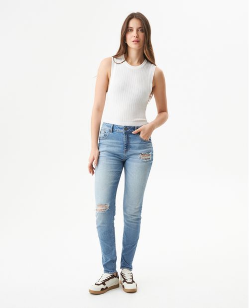 Jean Cosmo Tiro Alto para Mujer en Algodón Reciclado y Algodón, Ribera