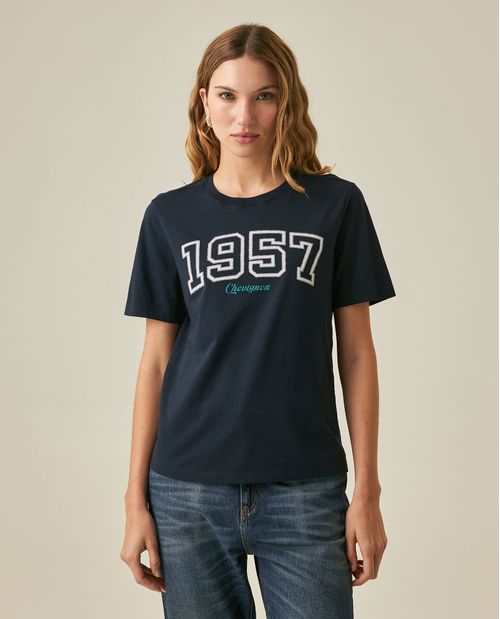 Camiseta de Mujer Gráfica Slim Fit Cuello Redondo con Estampado 1957 Caviar en  Algodón