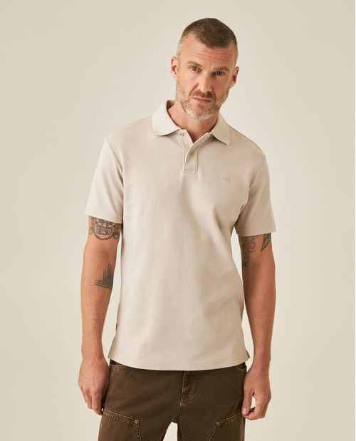 Camisa Polo de Hombre Slim Fit Manga Corta con Estampado en Pecho en Mezcla de Algodón