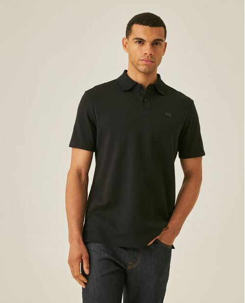 Camisa Polo de Hombre Slim Fit Manga Corta con Estampado en Pecho en Mezcla de Algodón