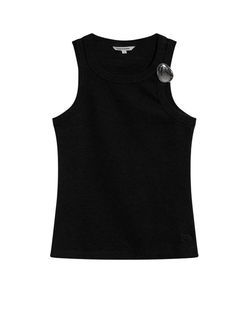 Camiseta de Mujer Tipo Tank Ajustada con Prendedor Removible Textura Acanalada en Mezcla de Algodón Madres