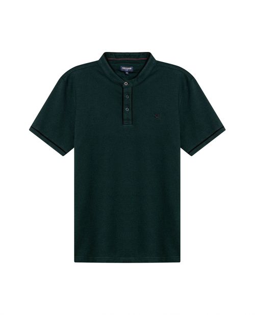 Camisa Polo de Hombre Slim Fit Cuello Nerú Manga Corta Sesgos en Contraste en Mezcla de Algodón