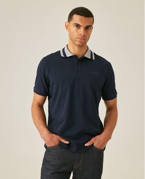 Camisa Polo de Hombre Slim Fit Manga Corta Cuello en Bloques Tela Piqué en Mezcla de Algodón