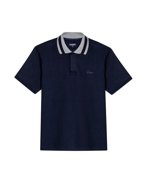 Camisa Polo de Hombre Slim Fit Manga Corta Cuello en Bloques Tela Piqué en Mezcla de Algodón