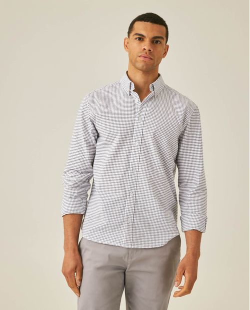 Camisa de Hombre Manga Larga Slim Fit de Cuadros Cuello Button Down Varsity Smart en Algodón