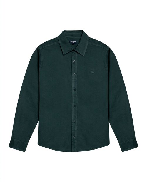 Camisa de Hombre Manga Larga Slim Fit Cuello con Paleta Pato Tono a Tono en Algodón Twill