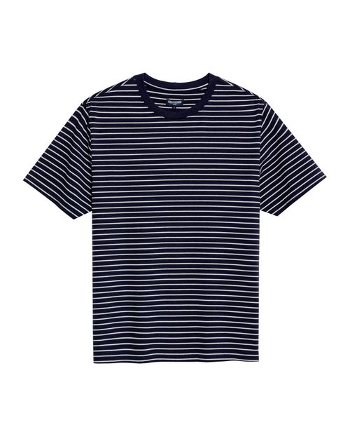 Camiseta de Hombre Slim Fit Manga Corta de Rayas con Marquilla Bandera en Mezcla de Algodón