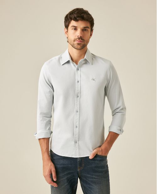 Camisa de Hombre Manga Larga Slim Fit Cuello con Paleta Pato Tono a Tono en Algodón Twill