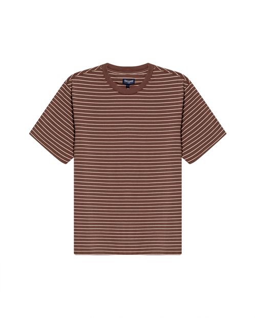 Camiseta de Hombre Slim Fit Manga Corta de Rayas con Marquilla Bandera en Mezcla de Algodón