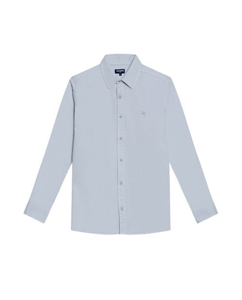 Camisa de Hombre Manga Larga Slim Fit Cuello con Paleta Pato Tono a Tono en Algodón Twill