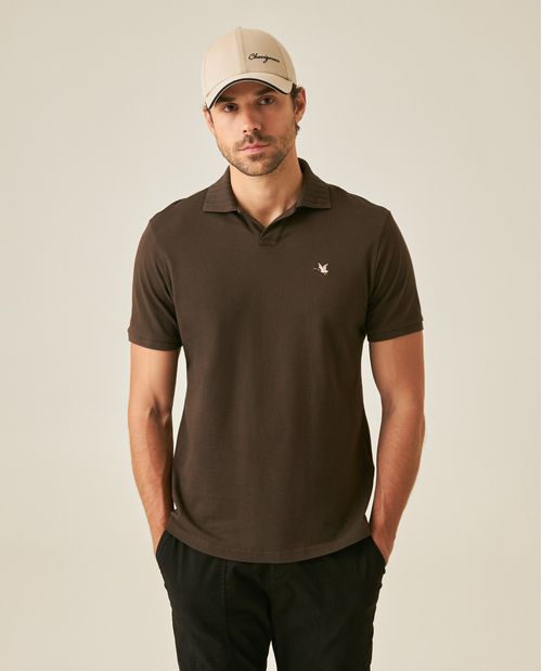 Camisa Polo de Hombre Slim Fit Manga Corta con Perilla en V Pato de Colores Bordado Tela Piqué en Mezcla de Algodón