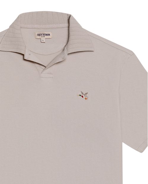 Camisa Polo de Hombre Slim Fit Manga Corta con Perilla en V Pato de Colores Bordado Tela Piqué en Mezcla de Algodón