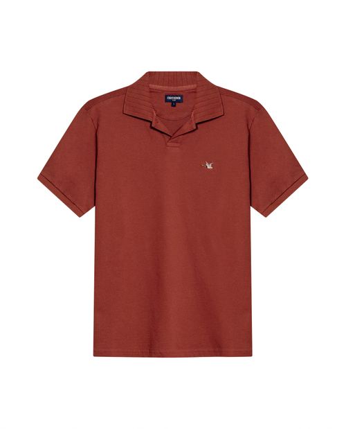 Camisa Polo de Hombre Slim Fit Manga Corta con Perilla en V Pato de Colores Bordado Tela Piqué en Mezcla de Algodón