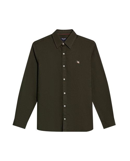 Camisa de Hombre Manga Larga Slim Fit Pato Bordado Tela Oxford en Algodón