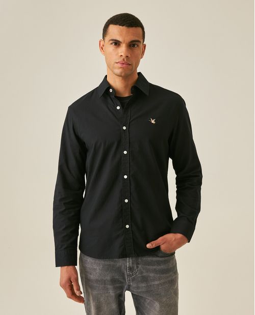 Camisa de Hombre Manga Larga Slim Fit Pato Bordado Tela Oxford en Algodón