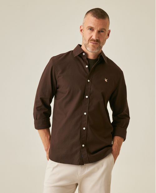 Camisa de Hombre Manga Larga Slim Fit Pato Bordado Tela Oxford en Algodón
