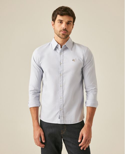 Camisa de Hombre Manga Larga Slim Fit Pato Bordado Tela Oxford en Algodón