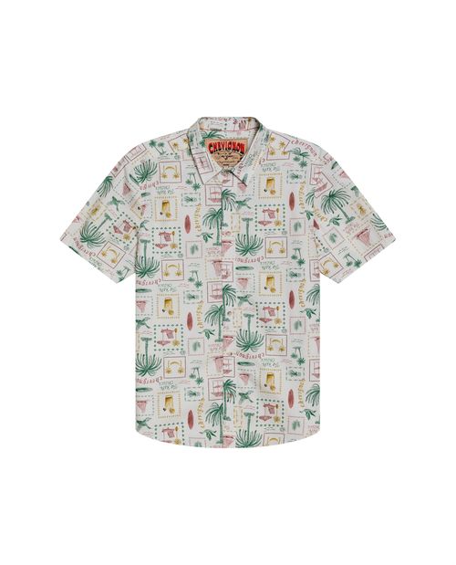 Camisa de Hombre Manga Corta Classic Fit Resort Estampado Continuo de Palmeras en Algodón