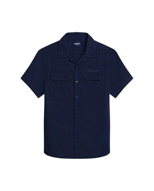 Camisa de Hombre Manga Corta Classic Fit Bolsillos de Parche Mini Solapa en Mezcla de Lyocell y Algodón