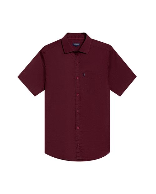 Camisa de Hombre Manga Corta Slim Fit Cuello Spread con Paletas en Popelina en Mezcla de Algodón