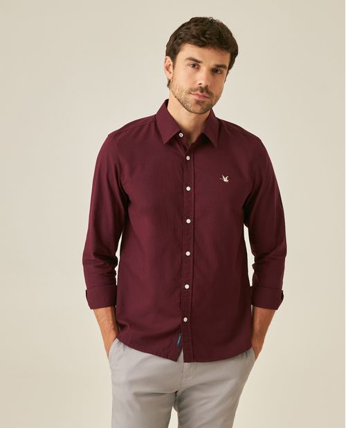 Camisa de Hombre Manga Larga Slim Fit Pato Bordado Tela Oxford en Algodón