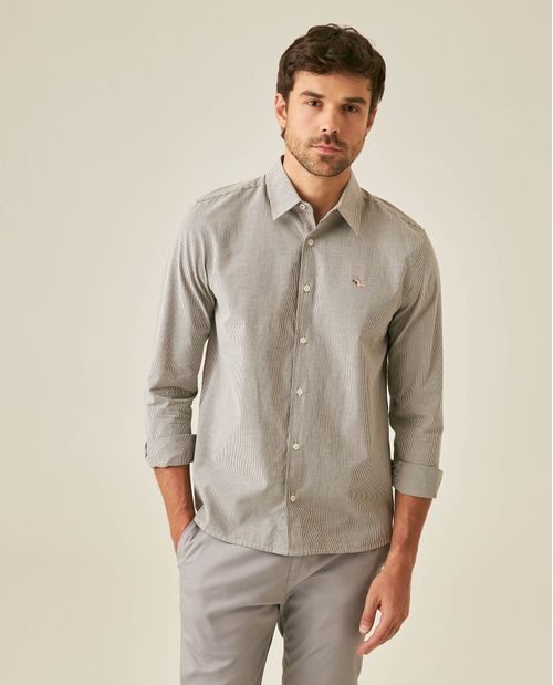 Camisa de Hombre Manga Larga Slim Fit Mil Rayitas Oxford con Piezas en Contraste en Algodón