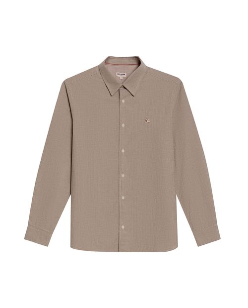 Camisa de Hombre Manga Larga Slim Fit Mil Rayitas Oxford con Piezas en Contraste en Algodón