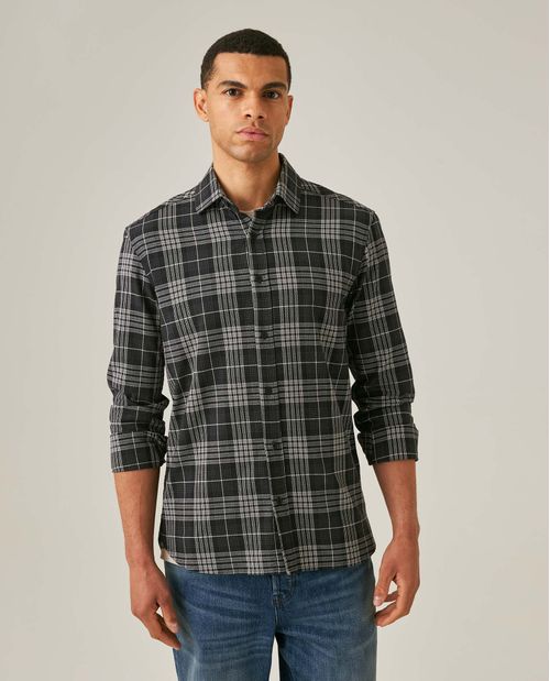 Camisa de Hombre Manga Larga Regular Fit de Cuadros Cuello Spread Varsity Smart en Algodón