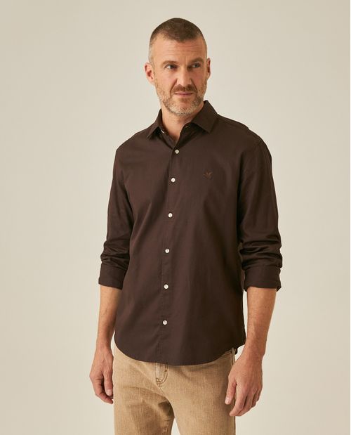 Camisa de Hombre Manga Larga Slim Fit Cuello Spread Pato Bordado Satín en Algodón