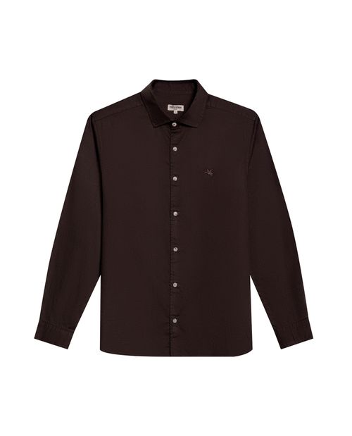 Camisa de Hombre Manga Larga Slim Fit Cuello Spread Pato Bordado Satín en Algodón