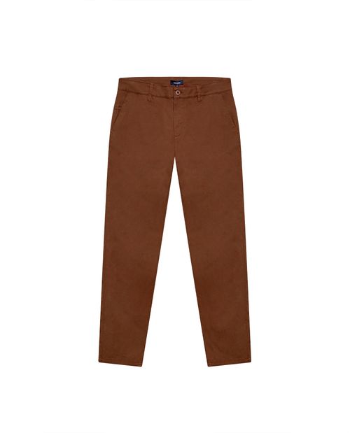 Pantalón de Hombre Chino Tiro Medio con Bolsillos Diagonales en Mezcla de Algodón