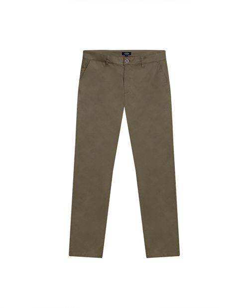 Pantalón de Hombre Chino Tiro Medio con Bolsillos Diagonales en Mezcla de Algodón