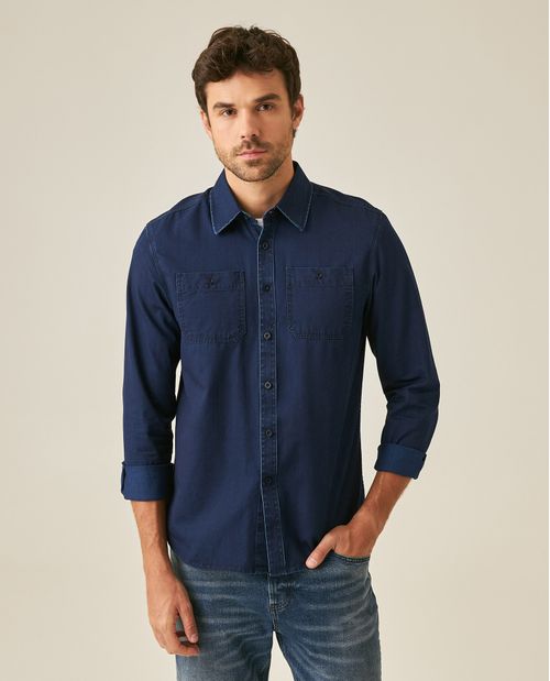 Camisa de Hombre Manga Larga Slim Fit Jeanswear Lavado Especial en Algodón