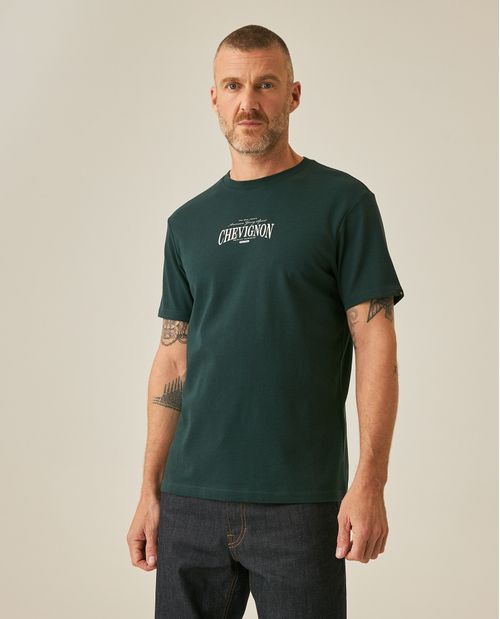 Camiseta de Hombre Slim Fit Manga Corta Estampado Localizado en Alta Densidad en Mezcla de Algodón