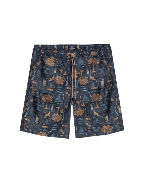 Bermuda de Hombre de Playa Estampada Mini Print Tropical Panty Interno en Poliéster Reciclado