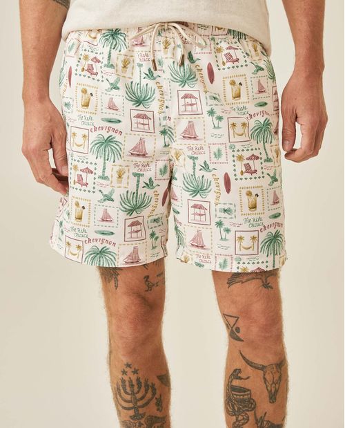 Bermuda de Hombre de Playa Estampada Mini Print Tropical Panty Interno en Poliéster Reciclado
