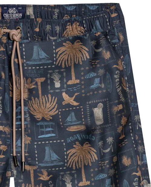 Bermuda de Hombre de Playa Estampada Mini Print Tropical Panty Interno en Poliéster Reciclado