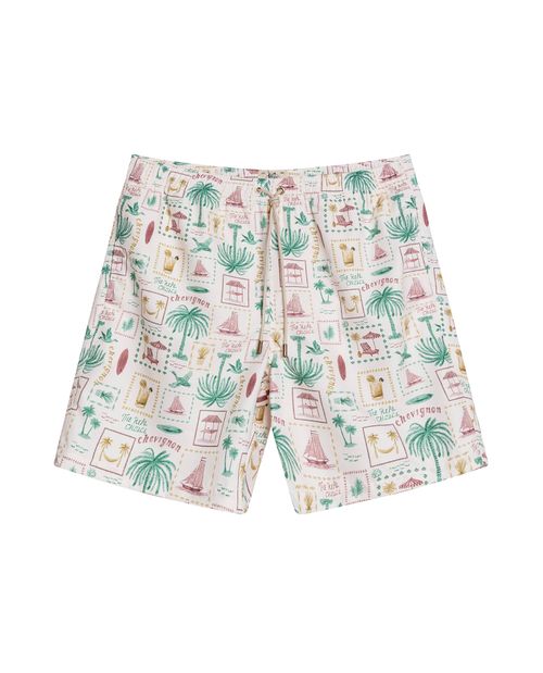 Bermuda de Hombre de Playa Estampada Mini Print Tropical Panty Interno en Poliéster Reciclado
