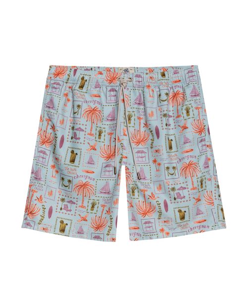 Bermuda de Hombre de Playa Estampada Mini Print Tropical Panty Interno en Poliéster Reciclado