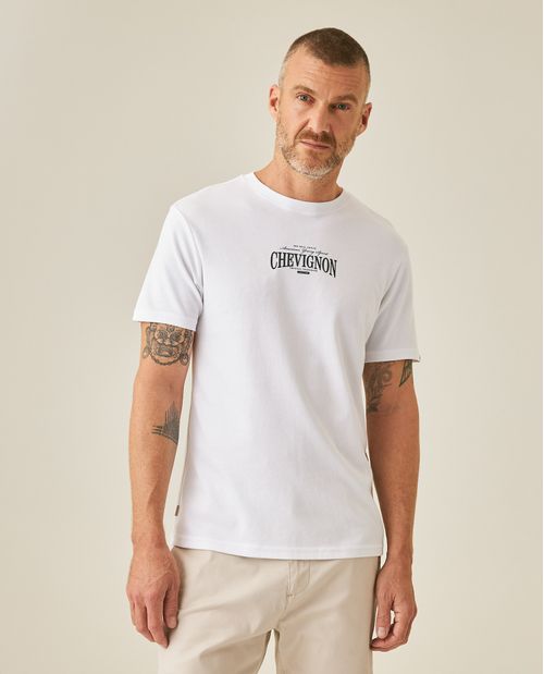 Camiseta de Hombre Slim Fit Manga Corta Estampado Localizado en Alta Densidad en Mezcla de Algodón