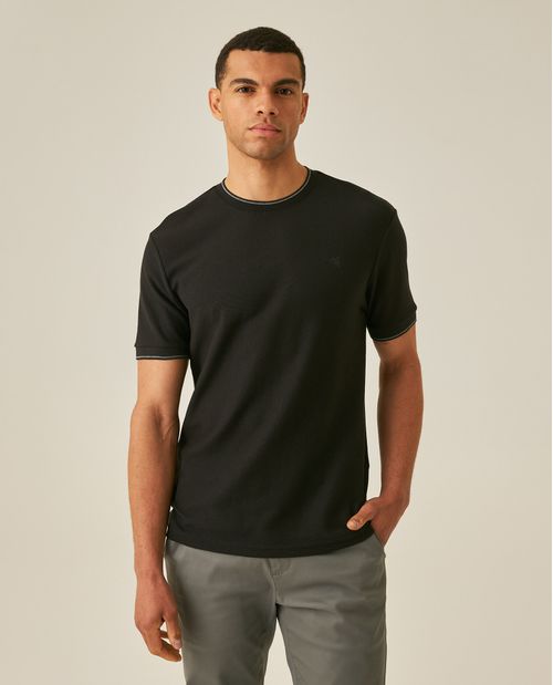 Camiseta de Hombre Slim Fit Manga Corta Cuello y Puños Tejidos Efecto Panal en Algodón