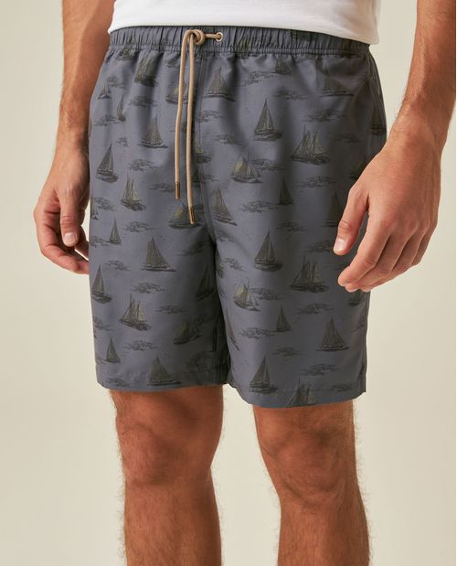 Bermuda de Hombre de Playa Mini Print de Barcos Panty Interno en Poliéster Reciclado