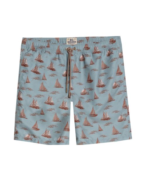 Bermuda de Hombre de Playa Mini Print de Barcos Panty Interno en Poliéster Reciclado
