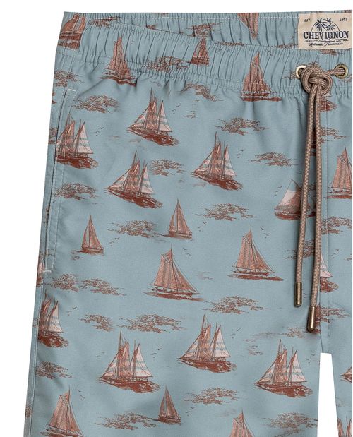 Bermuda de Hombre de Playa Mini Print de Barcos Panty Interno en Poliéster Reciclado