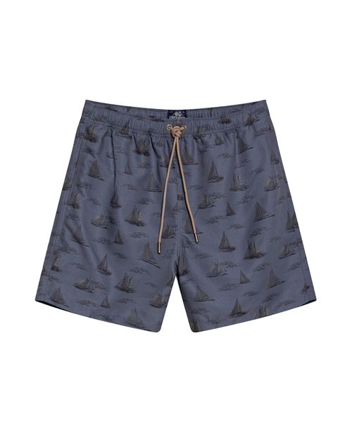 Bermuda de Hombre de Playa Mini Print de Barcos Panty Interno en Poliéster Reciclado