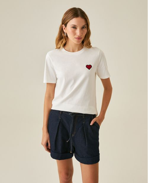 Camiseta de Mujer Gráfica Slim Fit Cuello Redondo Look Preppy con Parches Bordados en  Algodón